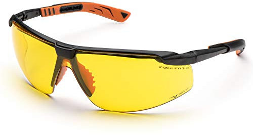 UNIVET | 5X8 Contrast, Arbeitsschutzbrille, gelbe Gläser, kratzfest, Sonnenschutzbrille, (EN166, EN170, EN172) Schwarz/Orange