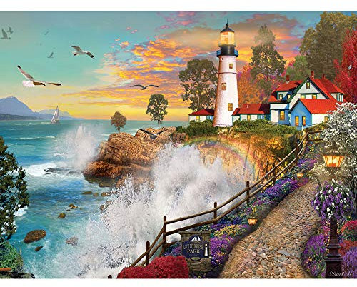 Bits and Pieces - 500 Piece Jigsaw Puzzle for Adults - Lighthouse Park - 500 pc Sunset by the Ocean Jigsaw by Artist David Maclean
