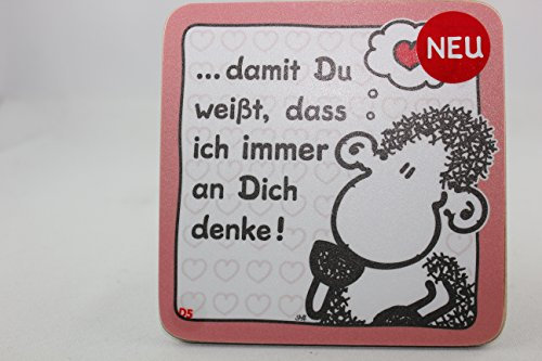 Sheepworld - 45455 - Untersetzer Nr. D5, Schaf, ... damit Du weißt, DASS ich Immer an Dich denke!, Kork, 9,5cm x 9,5cm