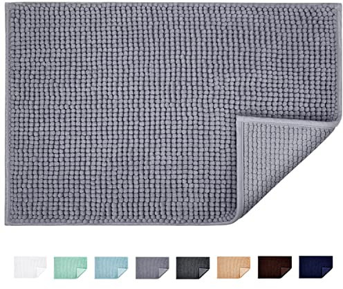 JARITTO Badematte rutschfest Badvorleger Mit Chenille Mikrofaser Badezimmerteppich Saugfähig Weich Maschinenwaschbar für Dusche Toilette 50 x 80 cm (Grau)