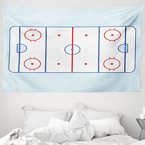 ABAKUHAUS Eishockey Wandteppich und Tagesdecke, Grafik-Feld Kontur aus Weiches Mikrofaser Stoff Waschbar ohne Verblassen Digitaldruck, 230 x 140 cm, Hellblau Blau Rot