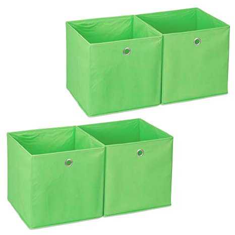 4 x Aufbewahrungsbox Stoff, quadratisch, Aufbewahrung für Regal, Stoffbox in Würfelform, HxBxT: 30 x 30 x 30 cm, grün