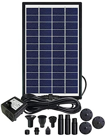 HTYG Pompe Solaire, Pompe de Fontaine avec 6 Buses Différent, Pompe à Eau Solaire pour Jardin Bassin Fontaines d'Etang (6w/12v)