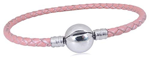 KunBead Jewelry Daughter Grandma Pink Leather Bead Charms Bracelets for Jewellery Making Snake Chain Bracelet