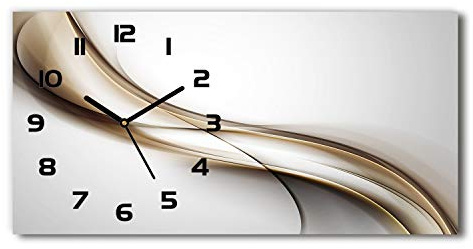 Tulup Wanduhr aus Glas 60x30 cm Glas Uhr Bild Glasuhr Gehärtetes Glas Küchenuhren - Schwarze Zeiger - Brown-Welle