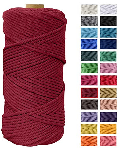 JeogYong Macrame Corda 4mm x 100m Filo Macrame Cotone, Naturale Corda Cotone Filato Cordone Intrecciato Spago per DIY Decorazioni, Arazzo da Parete, Porta Vaso, Piante da Appendere (Rosso Vino)