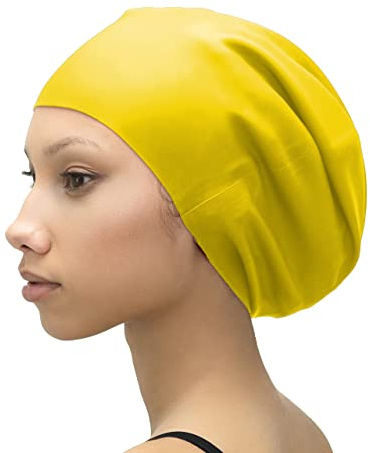 SOUL CAP – Large Swimming Cap for Long Hair - Designed for Long Hair, Dreadlocks, Weaves, Hair Extensions, Braids, Curls & Afros - Women & Men - Silicone (Yellow, XL)