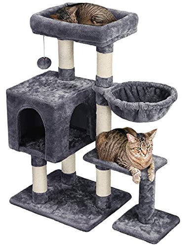 Yaheetech Árbol Rascador para Gatos 80x39.5x96 cm Torre para Gatos Juguete de Gatos de Sisal con Nidos y Hamaca Gris Oscuro