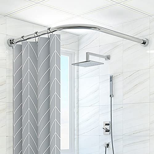 Asta Tenda Doccia Curva,201 in Acciaio Inox a Parete,Foratura a Forma di L O Senza Foratura,Regolabile Estensibile,Bagno Bathtub Bastone Tenda Doccia Angolare,70~90 X 70~90 cm