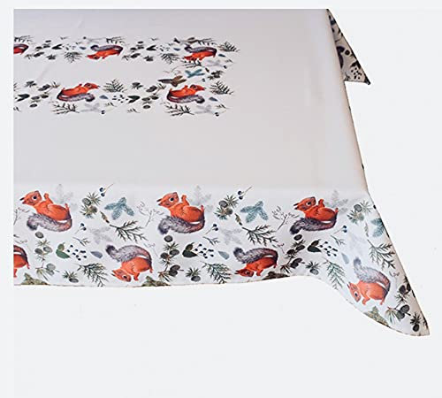 Tischdecke Mitteldecke rechteckig Herbst niedliche Eichhörnchen mit Tannenzweigen (110 x 160 cm)