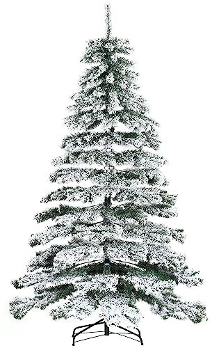 HOMCOM Árbol de Navidad 225 cm Árbol de Navidad Artificial Nevado con 1083 Ramas y Soporte de Metal Árbol de Navideño para Salón Verde y Blanco