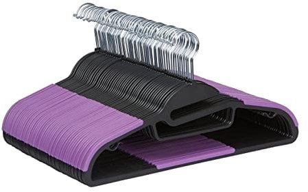 Amazon Basics Rubber Coated Plastic Hangers - Black/Purple, Pack of 50