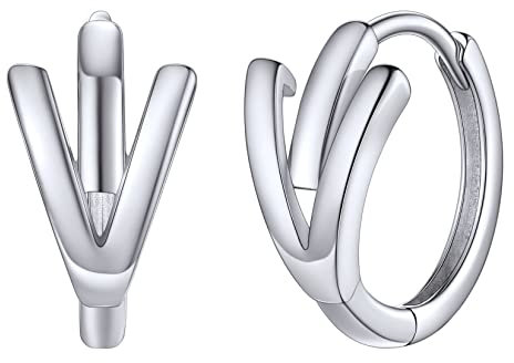 Silvora Damen Initial Creolen Ohrringe 925 Silber Buchstaben V Ohrstecker Klein V Creolen Huggie Hoop Geschenke für Weihnachten Geburtstag