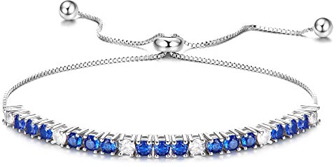 Sllaiss Sterling Silber Tennis Armband für Frauen Blau Zirkonia Armbänder Verstellbar Armkette Weißgold Liebe Armband Valentinstag Schmuckgeschenk
