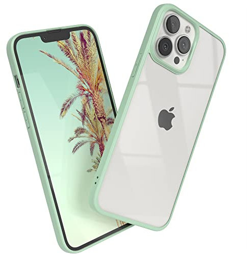 EAZY CASE Clear Hybrid Bumper Hülle kompatibel mit iPhone 13 Pro Max, Handyhülle mit Ultra Aufprallschutz, Stoßfest und Kratzfest, dünne Schutzhülle mit Kameraschutz, Slim Cover Handy Case, Grün