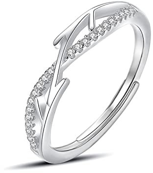 KristLand S925 Sterling Silber Ring weiblicher unendlicher Zweig Kreuz Zirkon offener Ring verstellbare Größe Ring Hochzeitsgeschenk für Freundin Frau