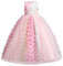 Papillon Robe Fille Enfant Princesse Mariage Appliqué 3D Robe Demoiselle d'honneur Soirée sans Manches Tutu Tulle Longue Fantasie Anniversaire Carnaval Fête Pageant Cérémonie Rose 5-6 Ans