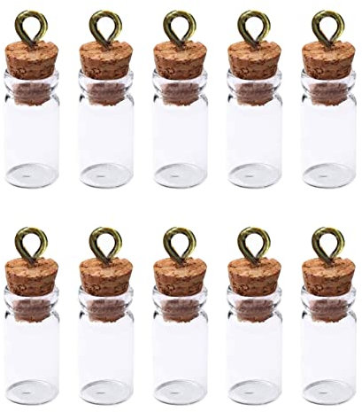 10 PCS Small Glass Bottles With Cork Lids, Mini Stoppers Snuff Kit 1ml Empty Spell Jars Miniature Potion Bottles Small Message Tiny Wishing for DIY Crafts Decoration