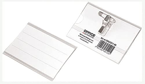 OFFICER PRODUCTS Kunststoff Namensschilder Namensschild / 50 Stück / 90x57mm/ Ausweishalter/mit Einsteckschildern/mit Kombi-Halter: Ansteck-Nadel & Clip/ID-Kartenhalter/Visitenkarten, 20023311-90