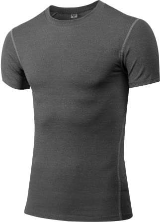 Herren-Kompressions-Shirts, athletisches Workout-Shirt, kurzärmelig, Sport-T-Shirt, Baselayer, Unterhemden, Fitness-Tops, 1er-Pack, Grau, Mittel