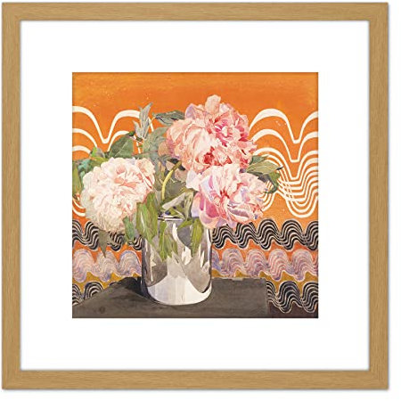 Artery8 Rennie Mackintosh Peonies Flowers Vase Painting 8X8 Inch Square Wooden Framed Wall Art Print Picture with Mount