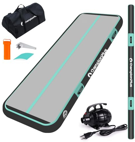ChampionPlus Aufblasbare Air Matte Track Tumbling Matte 3/4/5/6m Gymnastikmatte Turnmatte mit elektrischer Luftpumpe, Yogamatte, Camping Trainingsmatte, Fitness Yoga Sportmatte（Mintgrün-Schwarz）