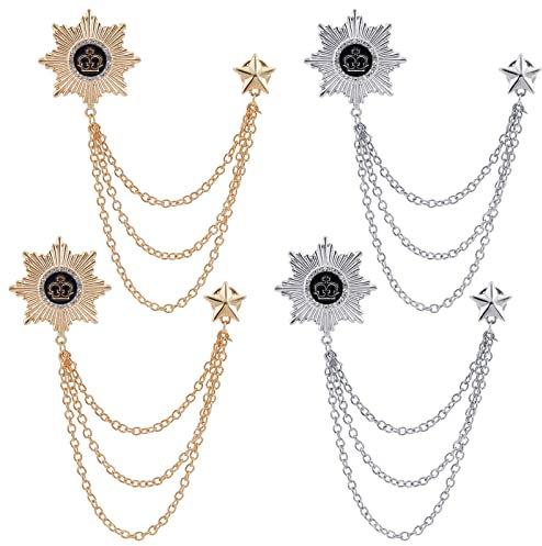 WEBEEDY 2 PCS Médaille Gland Chaîne Broche Costume Épingle Hommes Revers Collier Épingles en Métal Pince à Cravate Épingle Strass Collier Chaîne Épingle pour Petit Ami Cadeaux