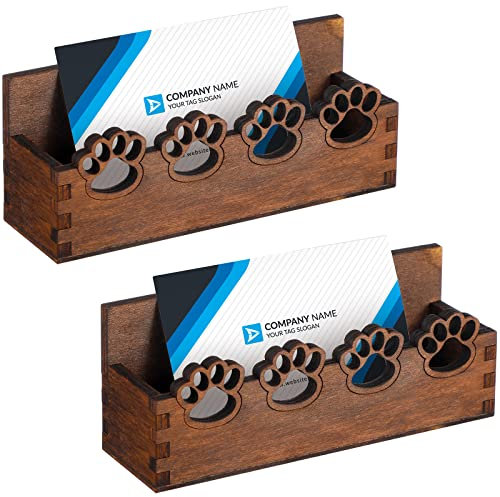 Tatuo 2 Stück Visitenkartenhalter aus Holz, Visitenkartenständer aus Holz, offener Kartenständer, Bauernhaus, Visitenkarten-Organizer, Holz, Visitenkartenständer für Büro, Theke, Organizer