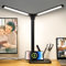 Qooltek Dual Swing Arm LED Desk Lamp with USB Charging Port, 5 Color Modes Dimmable Table Lamp with Pen Holder, Touch Control Desk Light for Home Office, Black