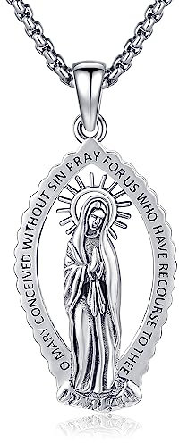 VENACOLY Jungfrau Maria Kette 925 Sterling Silber Jungfrau Maria Anhänger Halskette Religiöse Amulett Schmuck Geschenk für Damen
