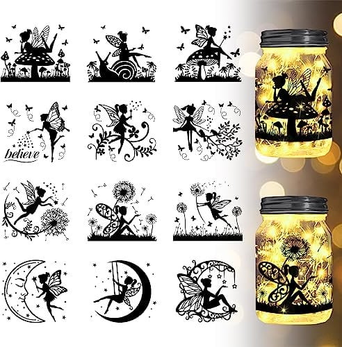 GLOBLELAND 12 Stück Elfen-Silhouette-Fensteraufkleber, Kunststoff, Märchen-Silhouette, Wandaufkleber, Lampe, Aufkleber, Dekorationen, Heimdekoration, Kunstwandgemälde