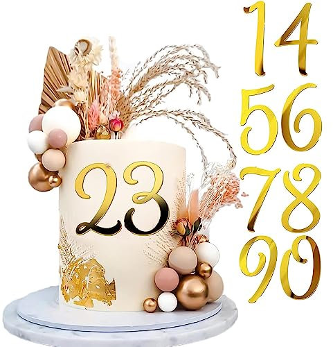 CUHZA Happy Birthday Tortendeko, 10Pcs Zahlen Deko Torte 0-9 Gold Kuchen Dekoration Geburtstag Acryl Tortendeko Tortenaufsatz Kuchen Topper Set für Party Hochzeit Jubiläum Feier