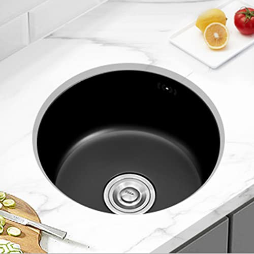Mini Fregadero Redondo Fregadero De Cocina fregadero De Acero Inoxidable 304 Hecho A Mano fregadero Bajo Encimera De Bar Mini Fregadero De Cocina De Un Seno Con Accesorios ( Color : negro , S : 40*40*