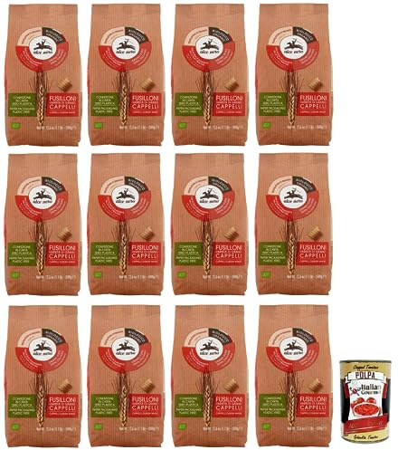 Italian Gourmet Pasta Fusilloni Bio Hartweizen Nudeln Italia 12 x 500g | Con grano Cappelli coltivato al sole, trafilatura ruvida | kocht al dente, Gesamtnettogewicht 6 kg + Kostenlos Polpa 400g