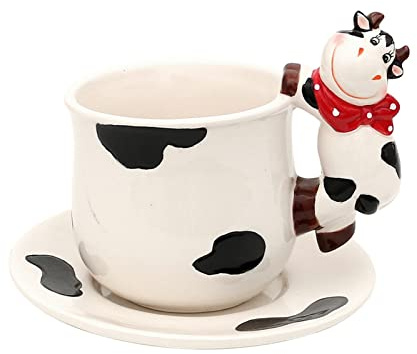 SIGRO Dolomite Tasse mit Teller Kuh Kaffeetasse Teetasse Milchtasse