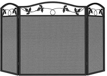 Protectora para Chimenea Panel Foldable Black Steel Fireplace Screen Spark Guard Fence, Leaf Screen Metal Decorative Mesh Cover Salvachispas
