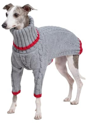 ESCCBOO Italienische Windhundkleidung, warmer Pullover für Whippets, Einteiler für Hunde, zweibeiniger Rollkragen, warmer Pullover für kleine mittelgroße Hunde (groß, Grau)