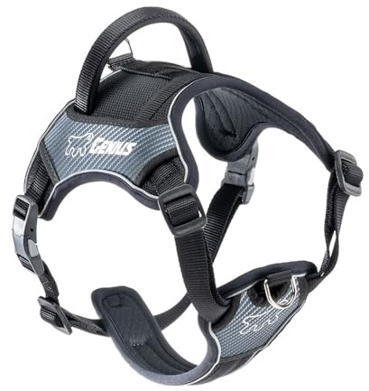 Ferplast Anti-Zug Hundegeschirr mit Haltegriff, Medium, Schwarz | Ausbruchsicher, gepolstert, atmungsaktiv, reflektierend, 4-fach verstellbar. Größe Medium, Hals 40-58 cm, Brust 55-75 cm