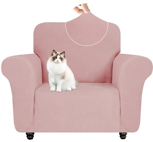 YSTELLAA Housse Fauteuil 1 Place avec Accoudoirs, Housse Canapé Extensible, Universelle Épais Sofa Cover, Sofa Cover Antidérapante, Griffures, Antisalissure, Moderne, Rosé
