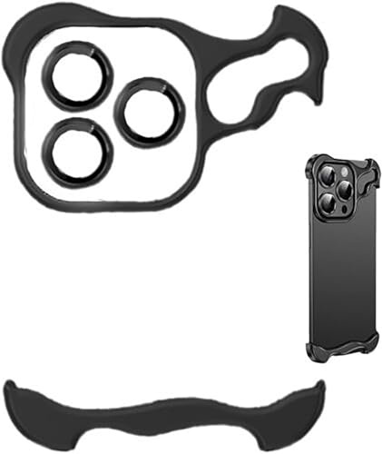 Cmeilau Frameless Special-Shaped Metal Corner Anti-Fall Phone Case for iPhone 17 Air 16 15 14 13 Pro Max,Borderless Slim No Back Bumper with Camera Cover Lens Film,Heat Dissipation Black