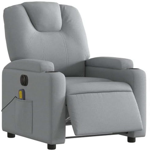 vidaXL Massagesessel, Sessel Elektrisch, Relaxsessel mit Liegefunktion Vibrationsfunktion, Fernsehsessel Liegesessel für Wohnzimmer, Hellgrau Stoff
