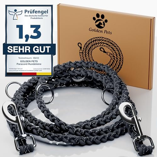 Testnote: Sehr gut - Hundeleine reflektierend I 2m, verstellbar, wetterfest & reißfest bis 250 kg I Paracord Führleine, Umhängeleine I kleine - große Hunde