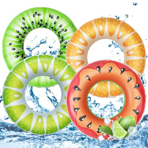 4 Pcs Inflatable Pool Floats for Kids Adults Fruit Swimming Rings 30 Inch | Inflatable Ring, Rubber Ring, Inflatable Pool Rings, Lightweight & Portable, Reusable Summer Toy