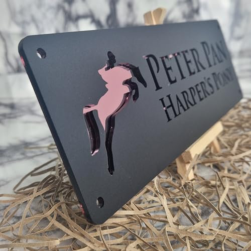 Generic Horse Stable Pony Laser Cut Black Mirror Door Plate (Logo: Jumping Horse) - 30L x 10W Glass Sign