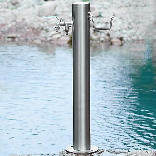 Colonne d'eau de Jardin Extérieure en Acier Inoxydable 304,Robinet d'eau de Bouche D'incendie Monté Au Sol de Fontaine d'eau Décorative Moderne,Support de Tuyau D'arrosage Autoportant avec Robinet