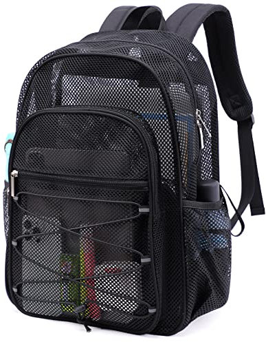 TINYAT Netz-Rucksack für Damen und Herren, strapazierfähig, durchsichtig, transparent, für Strand, Reisen, Fitnessstudio, Schwimmen, Schwarz/8010
