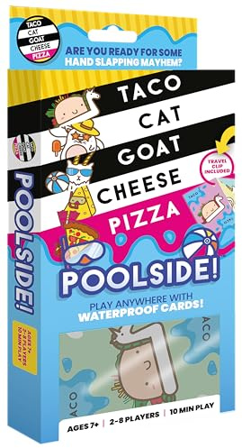 Taco Cat Goat Cheese Pizza Pool Edition Wildly Entertaining Waterproof Card Game for Outdoor Game Days | Easy to Play with 10 Minute Rounds | Fun for Kids, Teens, Adults, and Families | 2-8 Players