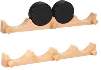 KVMORZE Hockey-Puck-Vitrine, Wandhalterung, Holz-Wandregal mit Haken für 4 Pucks, Ball-Aufbewahrungsregal mit Haken für Hockeyspieler, Hockey, Medaillen-Display, Hockey-Dekoration, 2 Stück