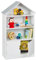 Relaxdays Kinderregal, Hausförmiges Bücherregal, 3 offene Fächer, 1 geschlossenes Fach, HBT: 115 x 68 x 28 cm, weiß/grau