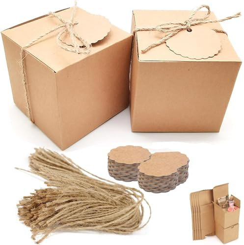 50 Stk Geschenkboxen Kraftpapier Set, Karton Schachteln, Pralinenschachtel, Karton Schachteln 7 x 7 x 7 cm, Braun Pappschachteln mit Deckel, Geschenkbox Quadratisch für Geschenke, Geburtstag, Party